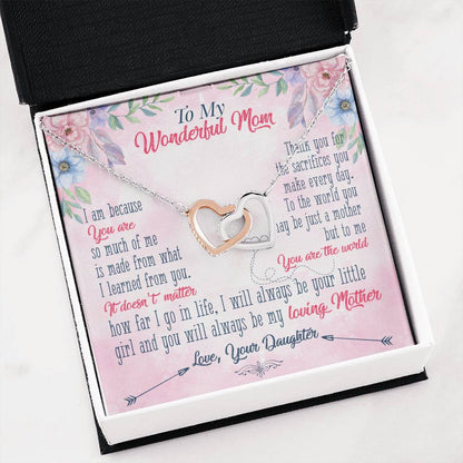 To My Daughter Necklace - Sentimental Birthday Gift from Mom - Interlocking Hearts Necklace
