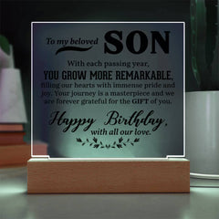 Personalized Square Acrylic Plaque for Son, Custom Printed Gift, Birthday, Graduation, or Christmas Keepsake, To My Beloved Son