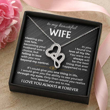 To My Beautiful Wife Necklace - Loving Husband Gift for Christmas, Valentine’s Day & Birthday Celebrations - Heart-to-heart Pendant Necklace
