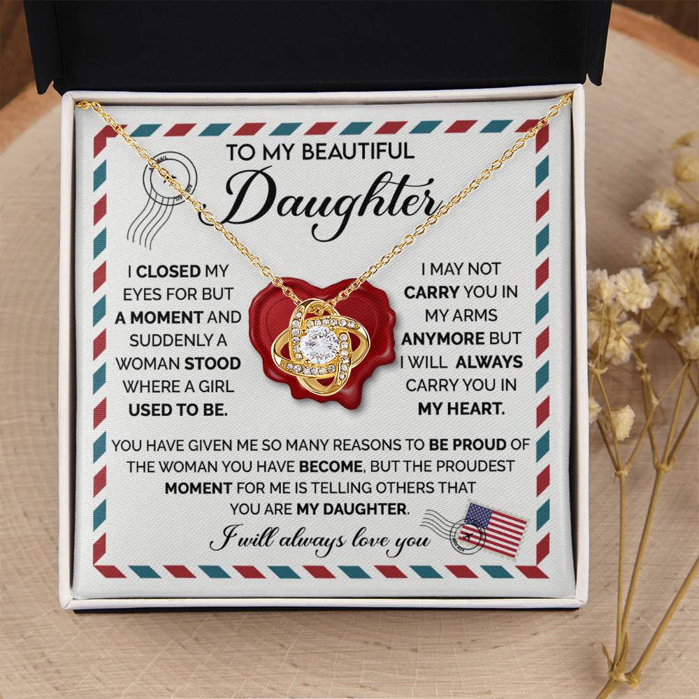 To My Daughter Necklace – Birthday & Graduation Gift Jewelry – Love Knot Necklace