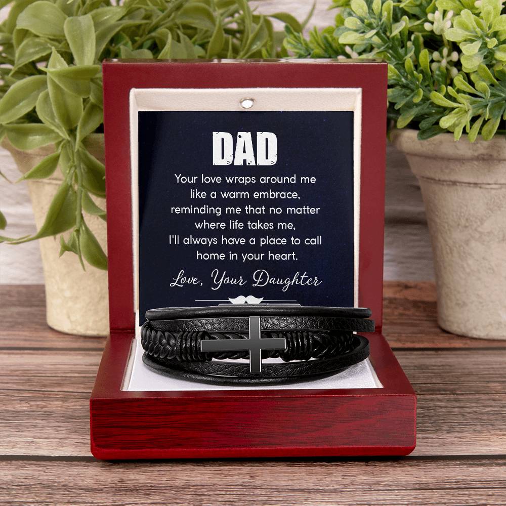 Gift for Dad from Daughter - Your love wraps around me like a warm embrace - Men's Cross Bracelet