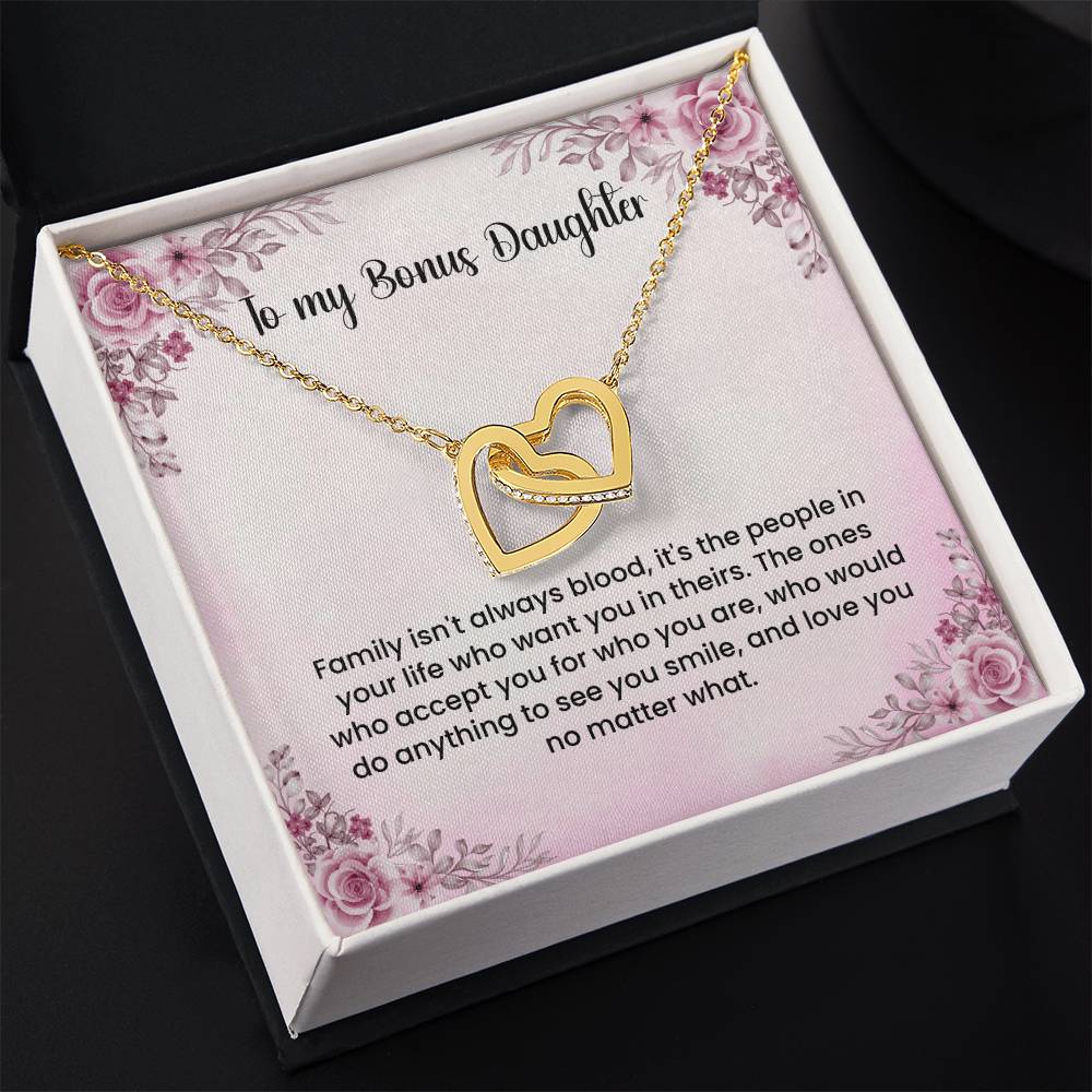 To My Bonus Daughter Necklace - Interlocking Hearts Necklace - Gift for Bonus Daughter