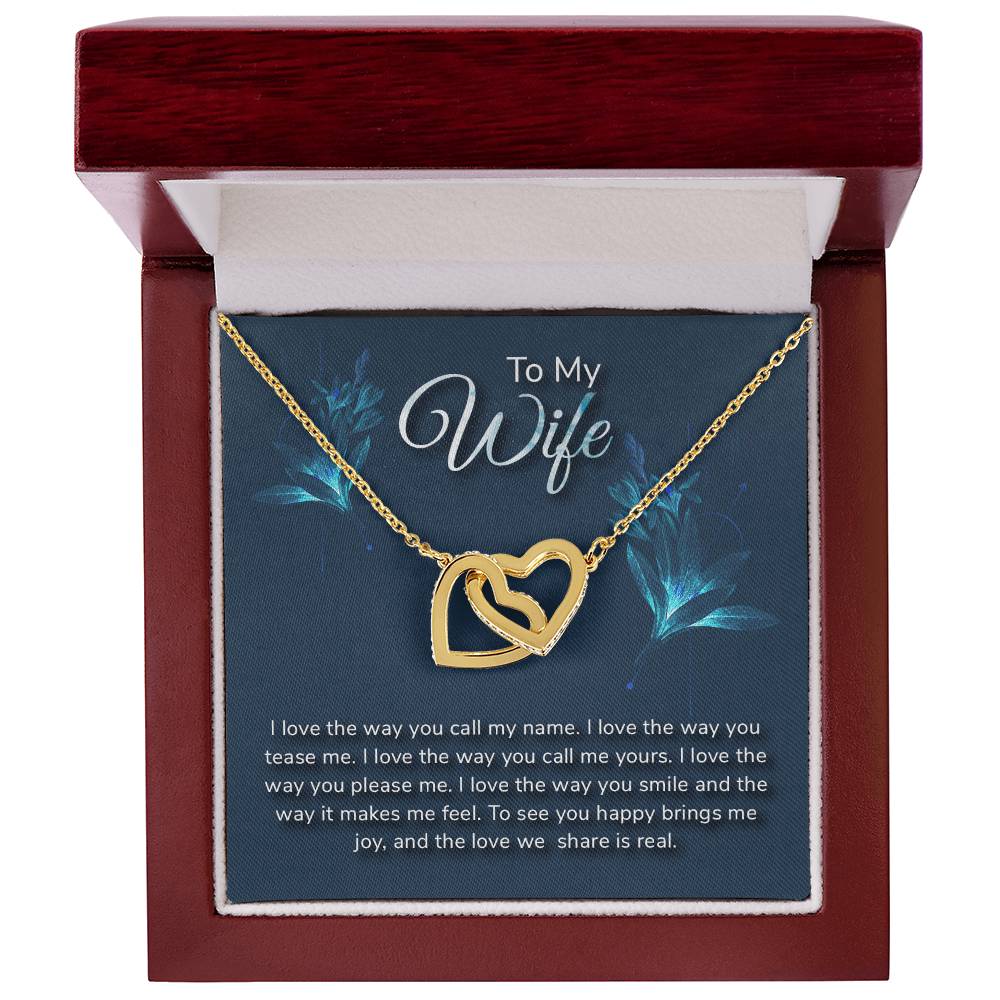 To My Wife Necklace - Romantic Everyday Jewelry Gift from Husband for Birthday, Valentine’s Day & Just Because - Interlocking Hearts Necklace