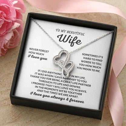 To My Beautiful Wife Necklace - Heartwarming Gift from Husband for Birthday, Anniversary & Valentine’s Day - Heart-to-heart Pendant Necklace