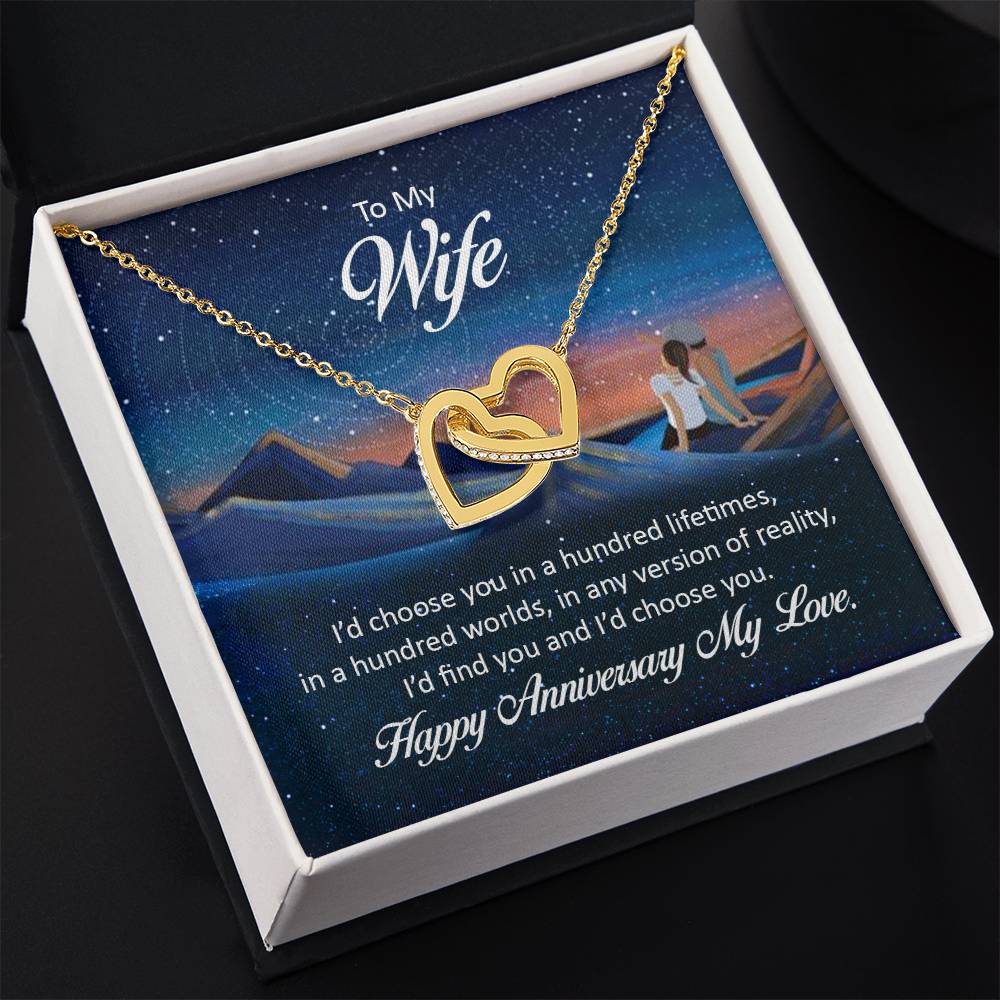 To My Wife Necklace - Best Loving Jewelry Gift for Anniversary - Interlocking Hearts Necklace