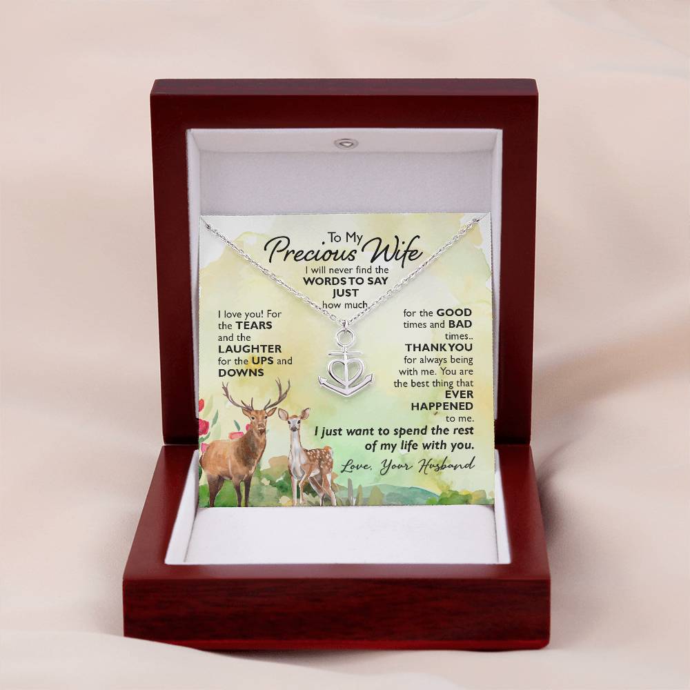 To My Wife Necklace - Loving Gift from Husband, Sentimental Jewelry for Christmas, Valentine’s Day & Birthday Celebrations - Anchor Pendant Necklace