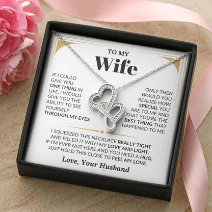 To My Wife Necklace - Touching Romantic Gift for Wife from Husband for Christmas, Anniversary & Valentine’s Day - Heart-to-heart Pendant Necklace
