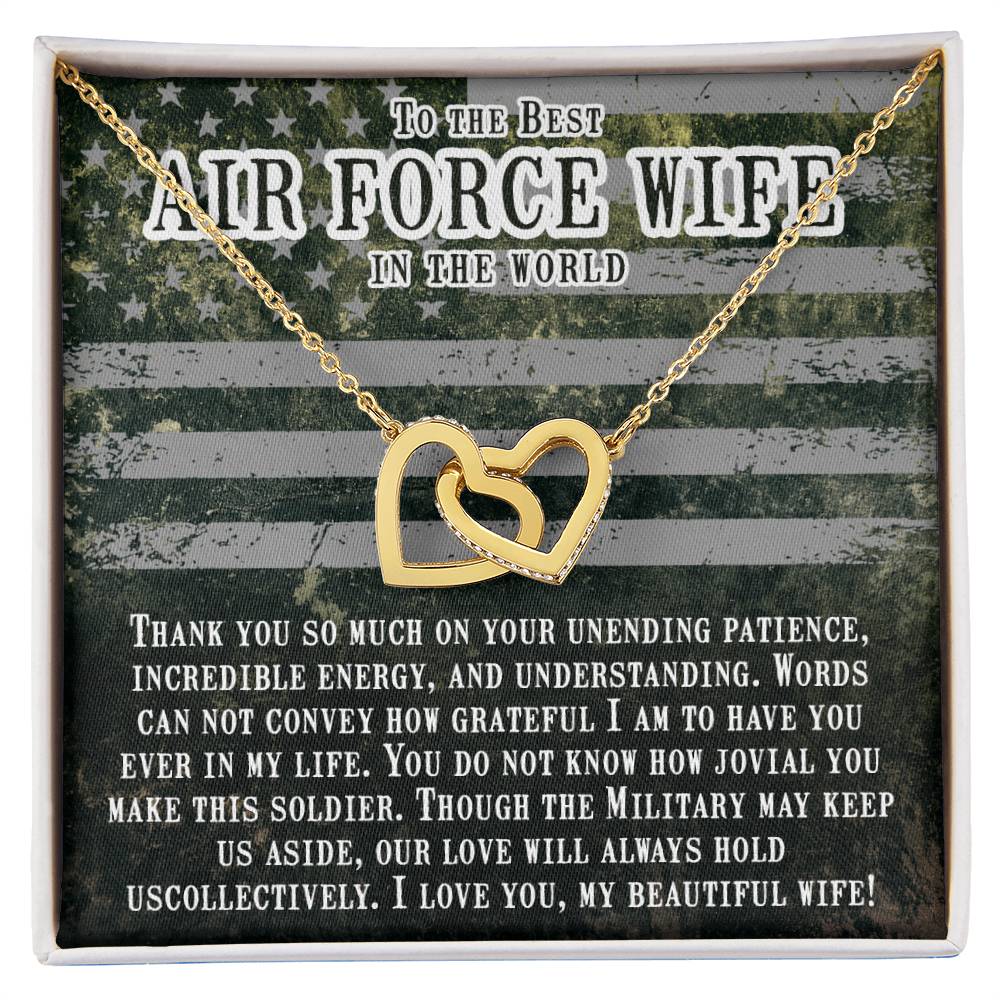 To My Air Force Wife Necklace - Jewelry Gift for Anniversary from Husband - Interlocking Hearts Necklace