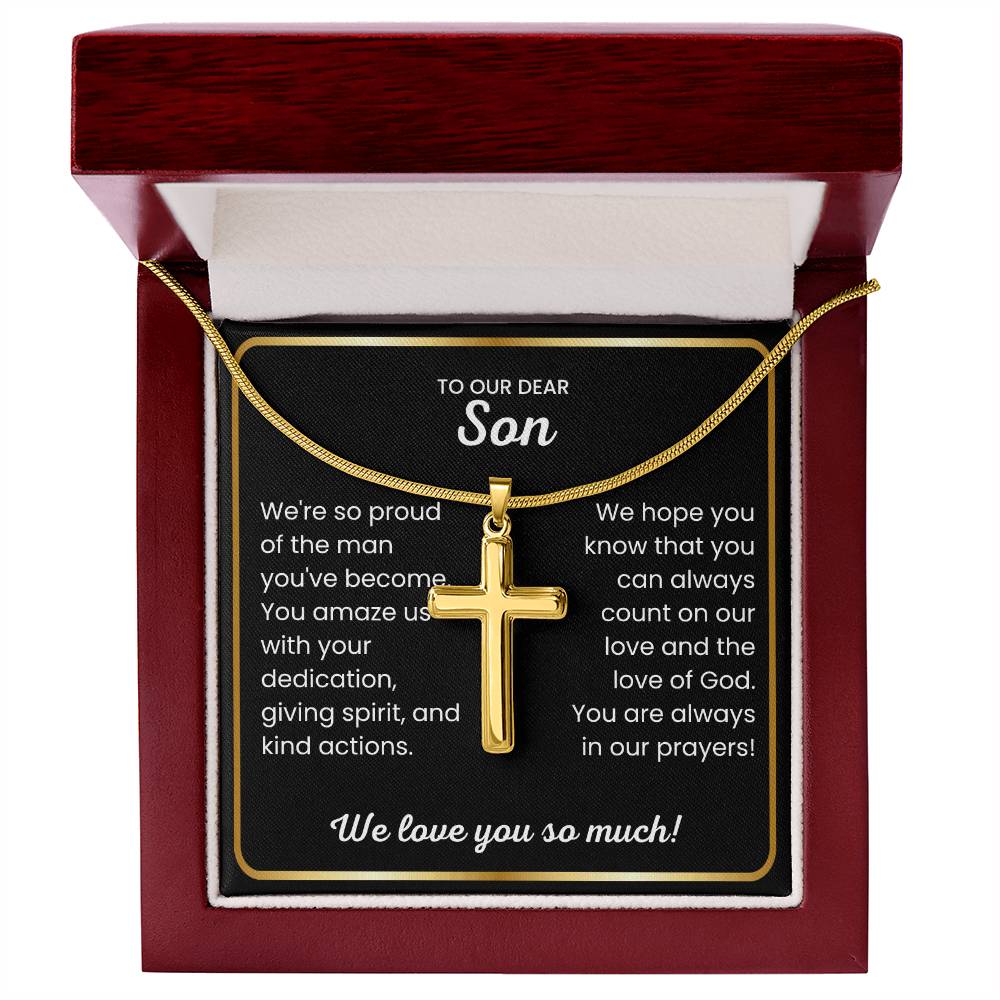 To Our Dear Son - We love you so much - Gift for Son from Mom and Dad - Artisan Cross Necklace