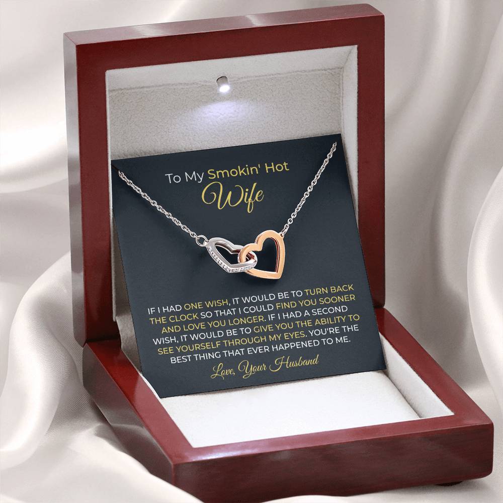 Romantic Gift for Smokin' Hot Wife - Jewelry from Husband for Valentine’s Day - Interlocking Hearts Necklace