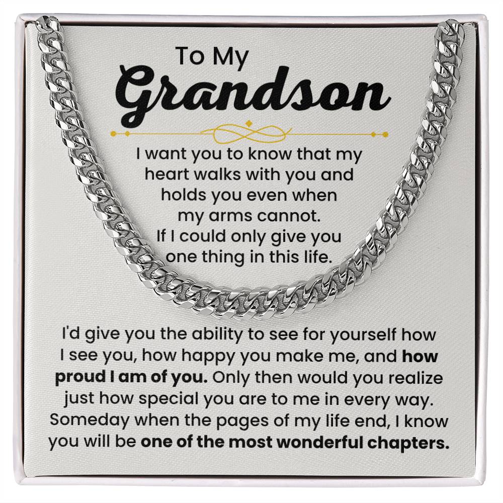 To My Grandson Necklace – Holiday Gift for Grandson Graduation – Cuban Link Chain