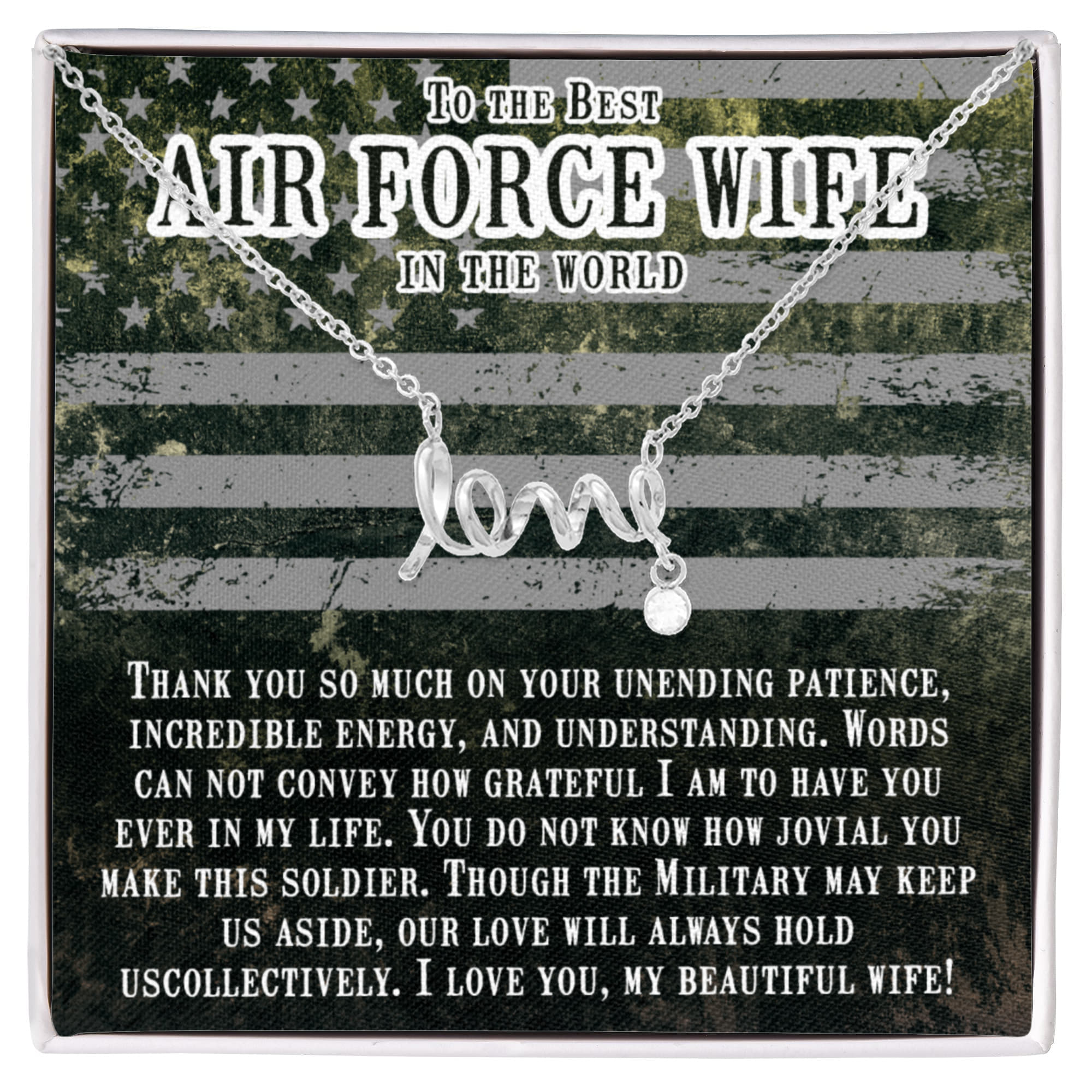 To My Air Force Wife Gift from Husband - Scripted Love Necklace