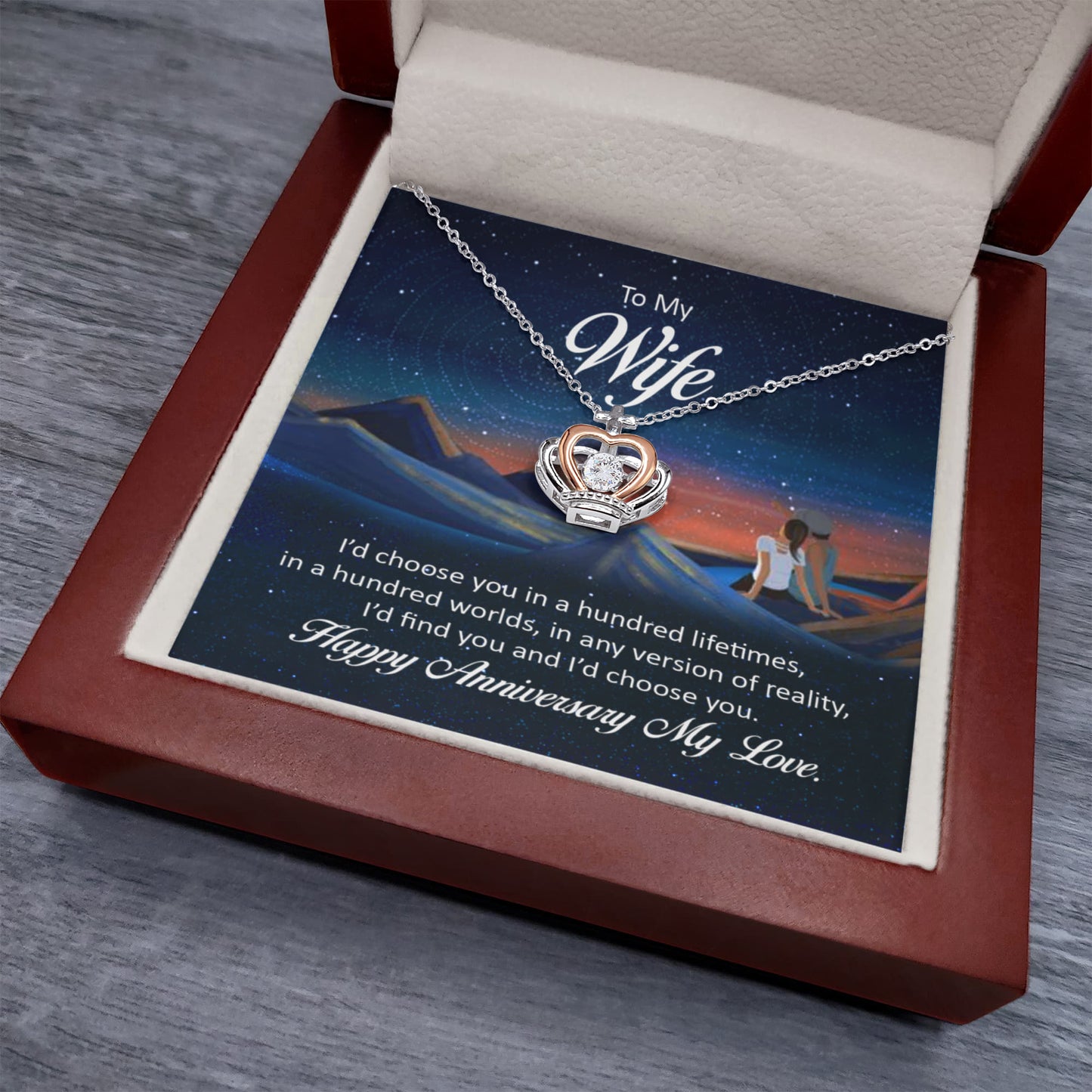 To My Wife Necklace - Special Valentine’s Gift from Husband - Crown Pendant Necklace