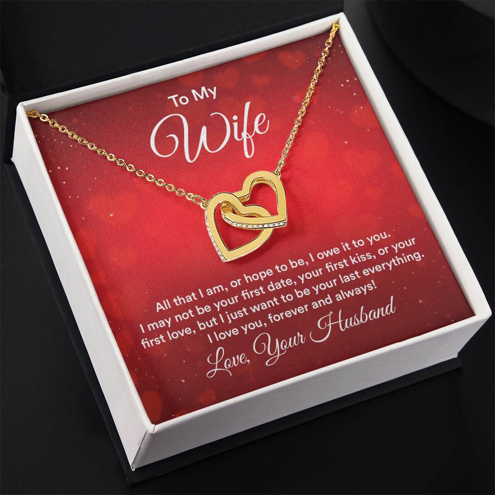 To My Wife Necklace - Beautiful Wife Jewelry Gift for Birthday, Valentine’s Day & Special Romantic Moments - Interlocking Hearts Necklace
