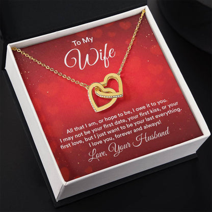 To My Wife Necklace - Beautiful Wife Jewelry Gift for Birthday, Valentine’s Day & Special Romantic Moments - Interlocking Hearts Necklace