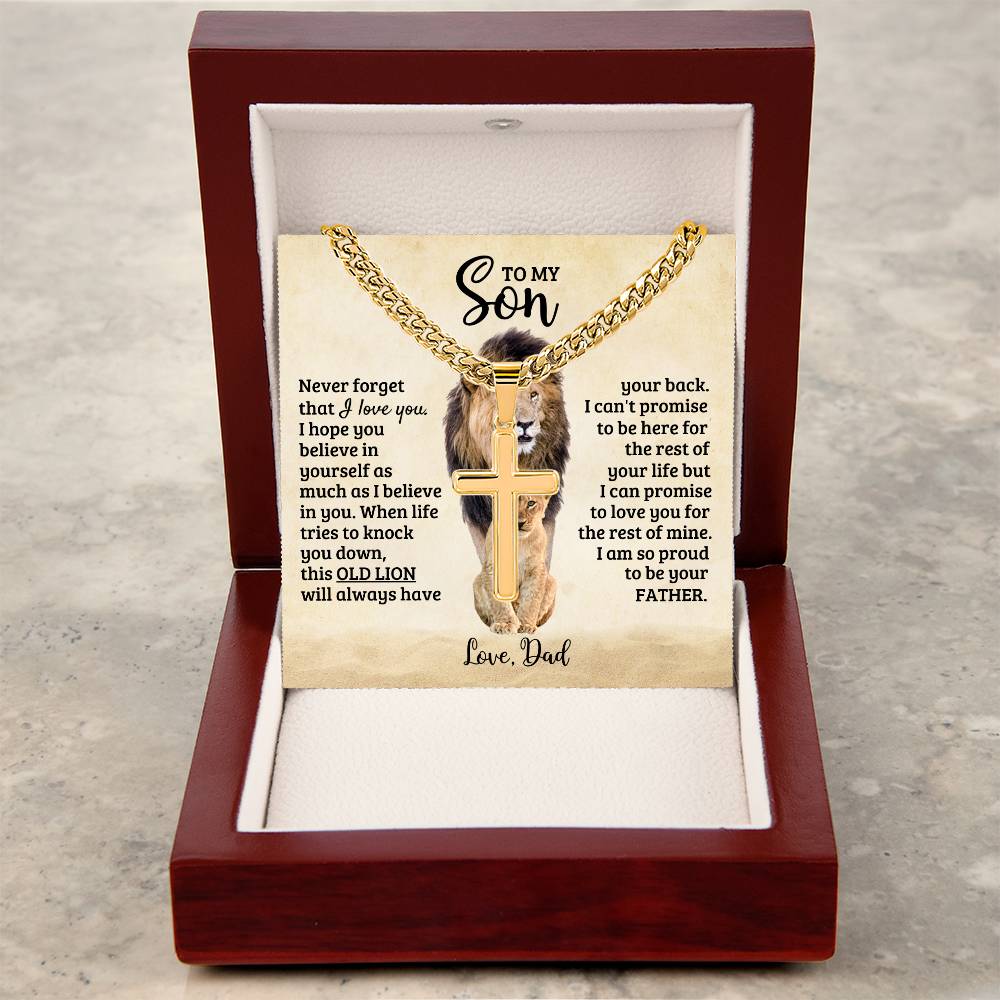 To My Son - Gift for Son from Dad - I am so proud to be your father - Artisan Cross with Cuban Link Chain