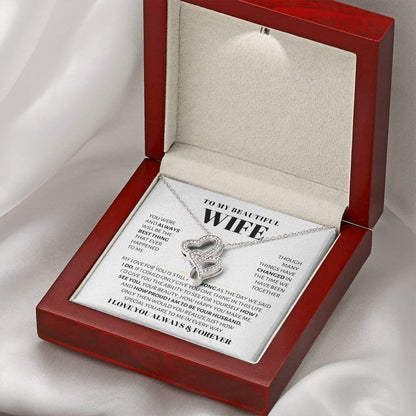 To My Beautiful Wife Necklace - Husband to Wife Jewelry for Romantic Valentine’s Day, Birthday & Anniversary Gifts - Heart-to-heart Pendant Necklace