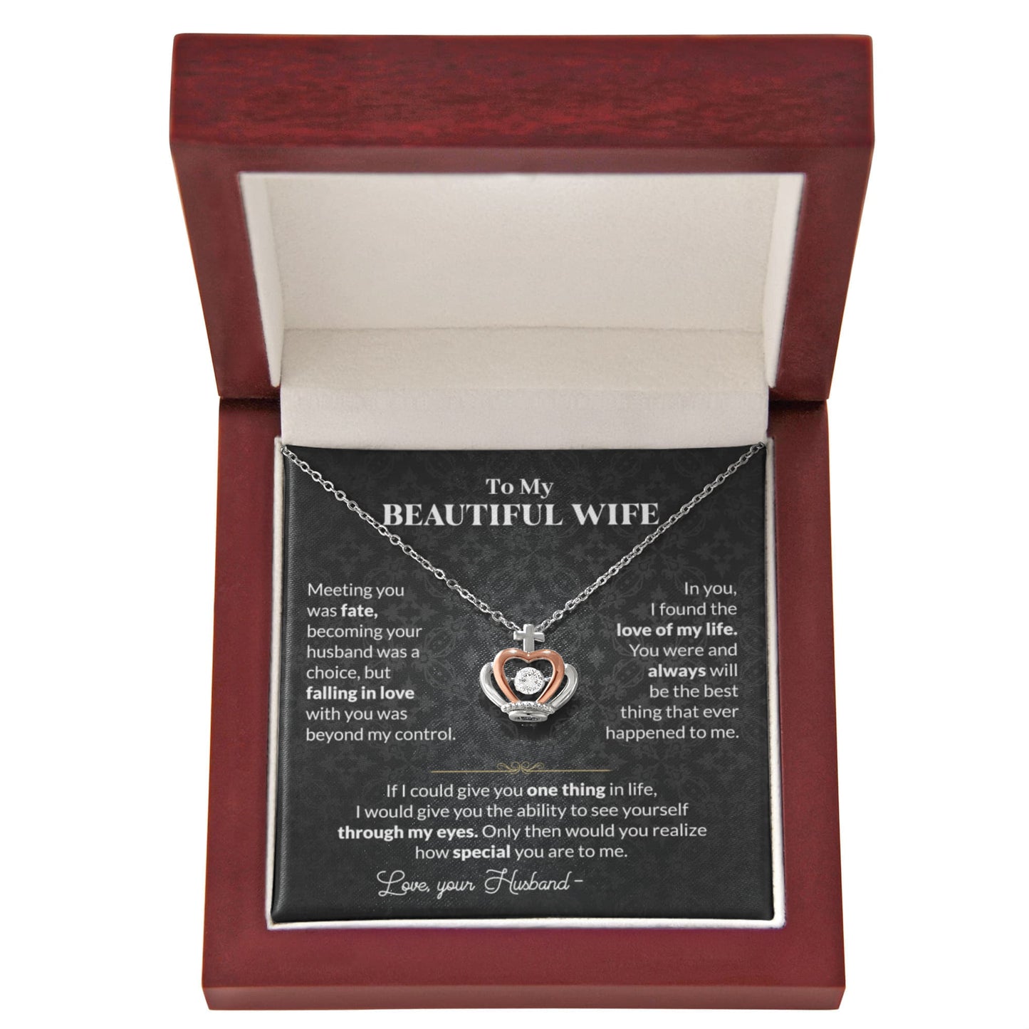 To My Wife Necklace - Holiday & Valentine’s Day Gift from Husband - Crown Pendant Necklace