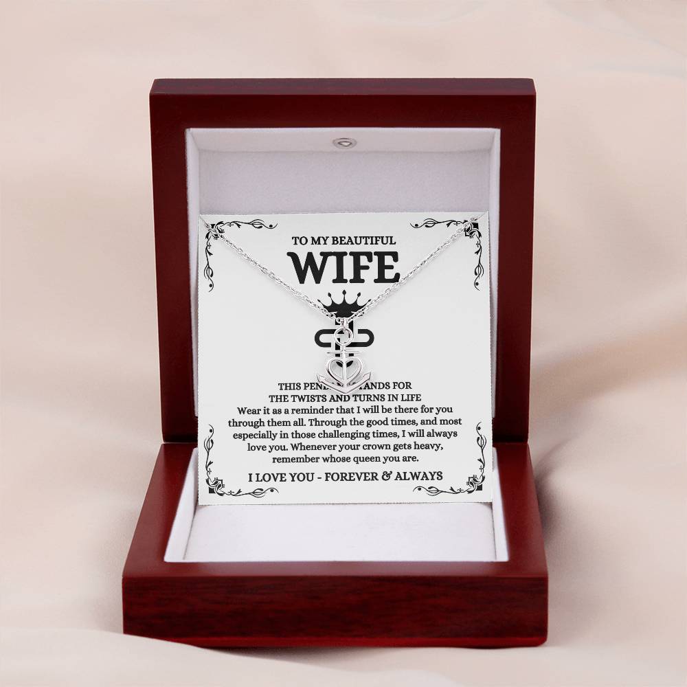 To My Beautiful Wife Necklace - Sentimental Birthday Gift from Husband, Romantic Jewelry for Valentine’s Day & Holidays - Anchor Pendant Necklace