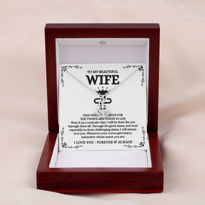 To My Beautiful Wife Necklace - Sentimental Birthday Gift from Husband, Romantic Jewelry for Valentine’s Day & Holidays - Anchor Pendant Necklace