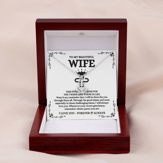 To My Beautiful Wife Necklace - Sentimental Birthday Gift from Husband, Romantic Jewelry for Valentine’s Day & Holidays - Anchor Pendant Necklace