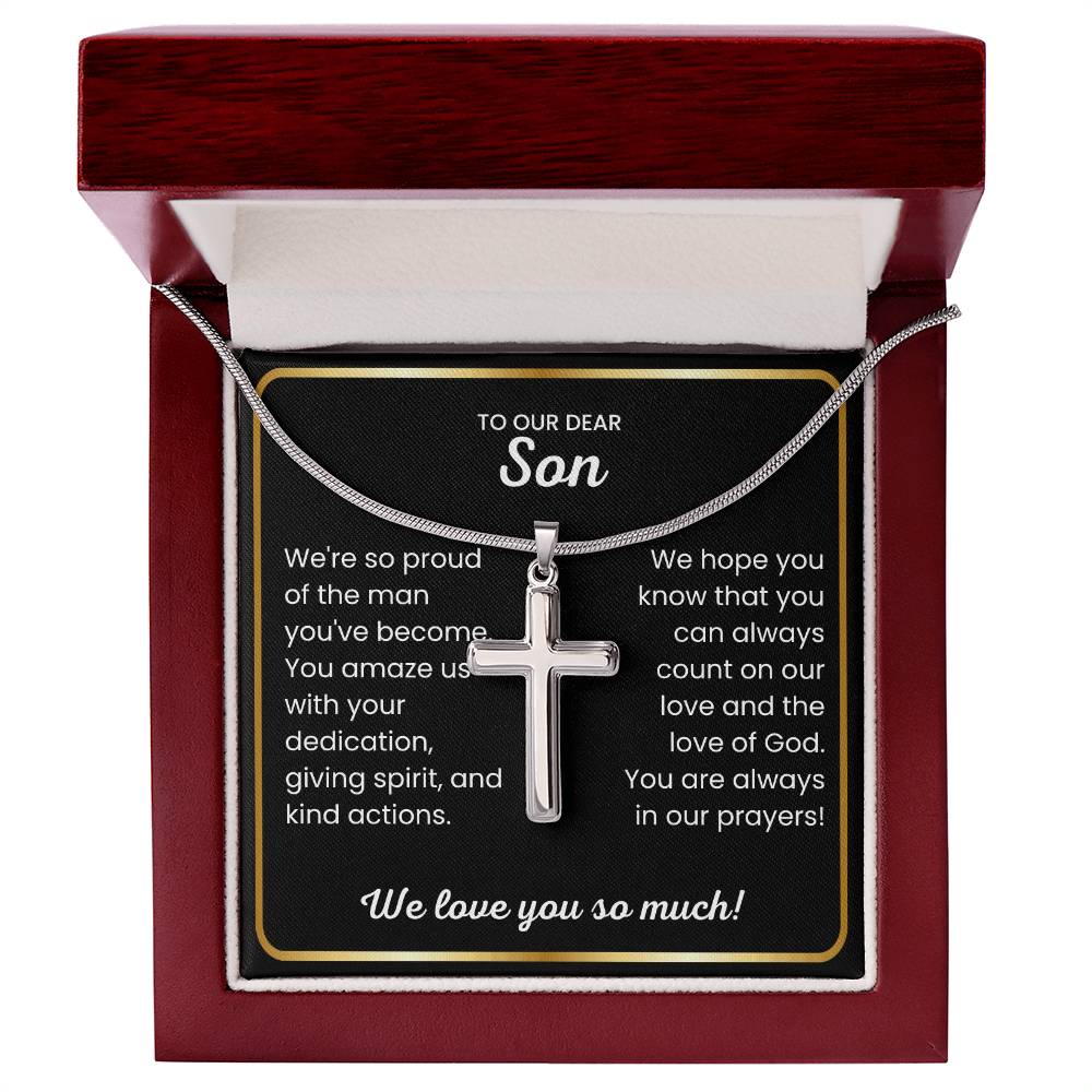 To Our Dear Son - We love you so much - Gift for Son from Mom and Dad - Artisan Cross Necklace