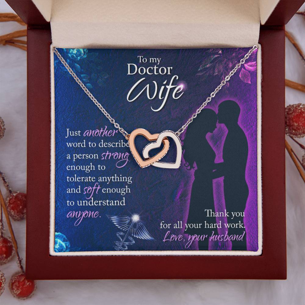 To My Doctor Wife Necklace - Sweet Emotional Gift for Wife from Husband on Birthday, Anniversary & Valentine’s Day - Interlocking Hearts Necklace