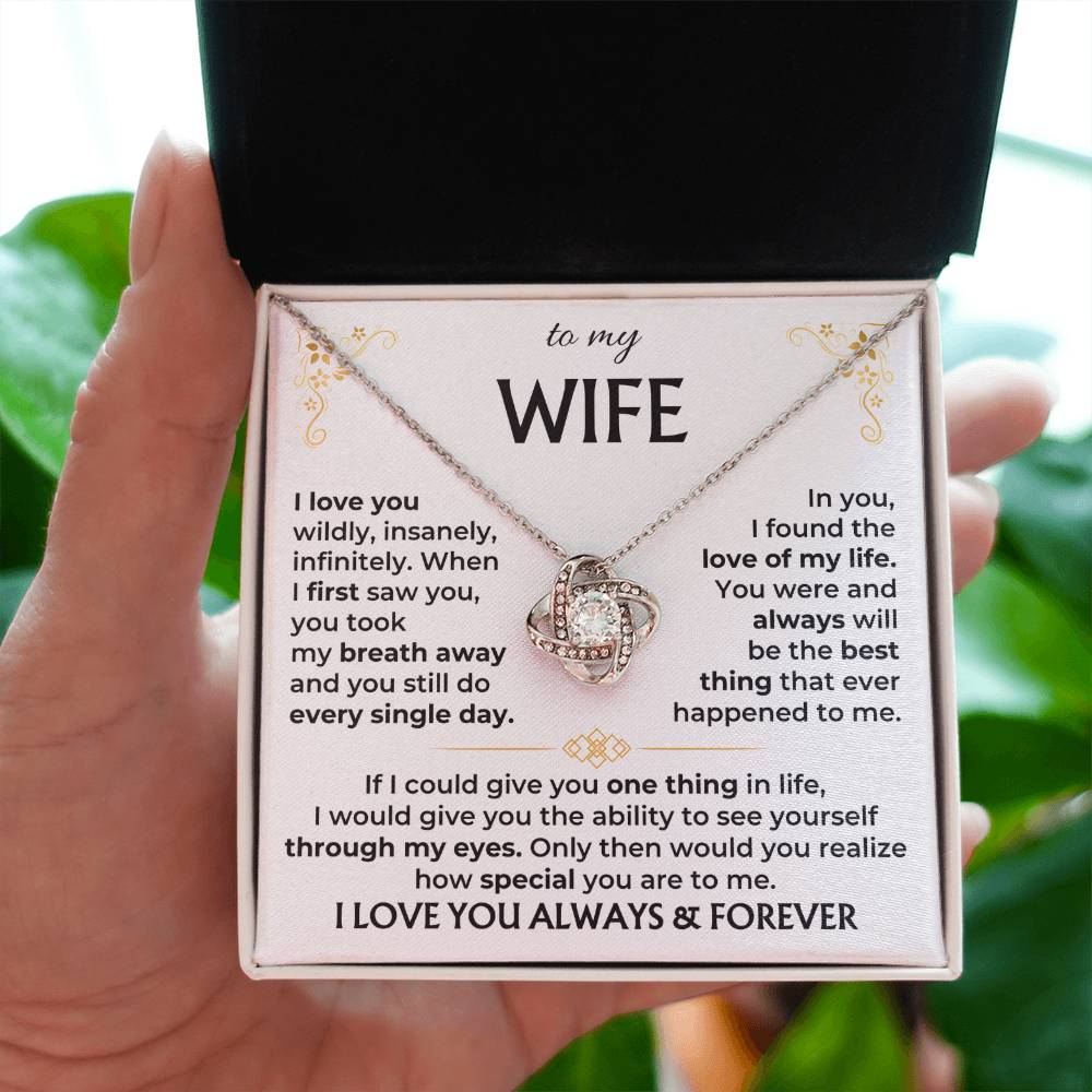 To My Wife Necklace - Best Surprise Gift for Wife from Husband for Anniversary, Christmas & Valentine’s Day - Love Knot Necklace