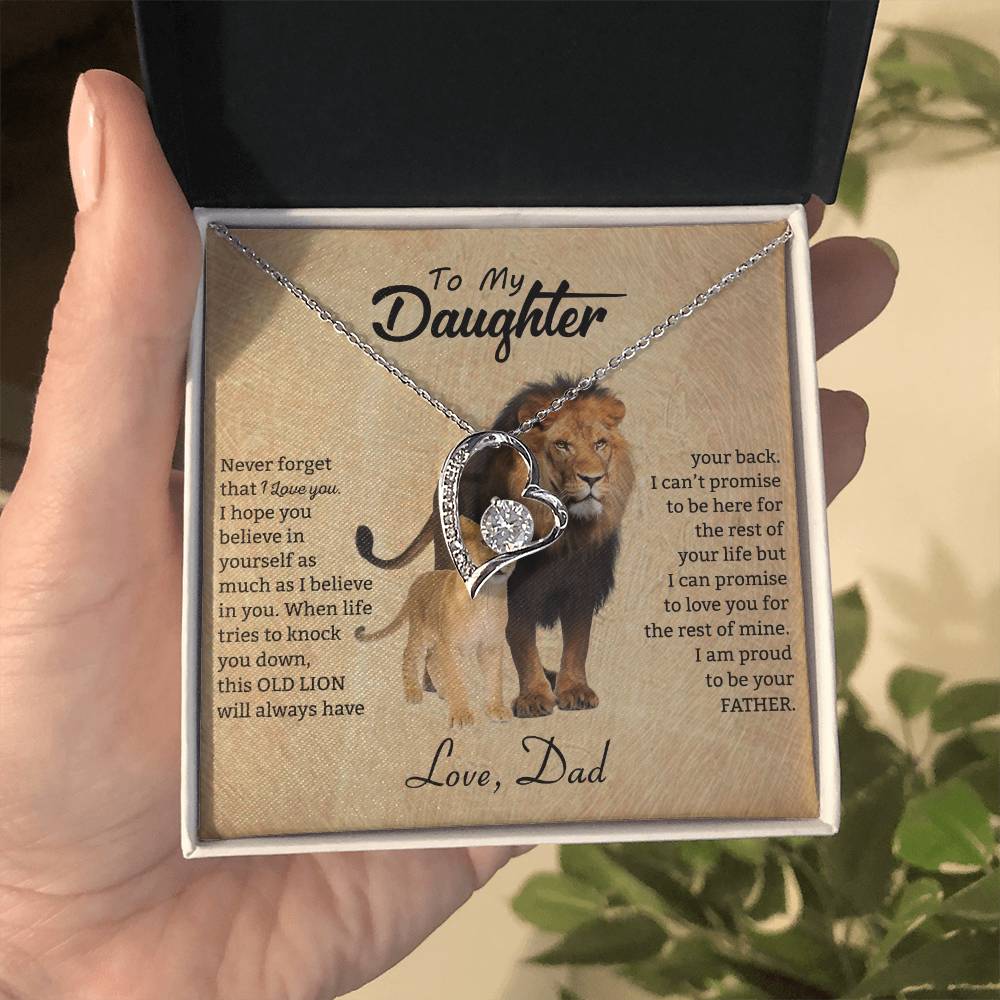 To My Daughter Necklace - Birthday Jewelry Gift from Dad - Old Lion - Forever Love Necklace
