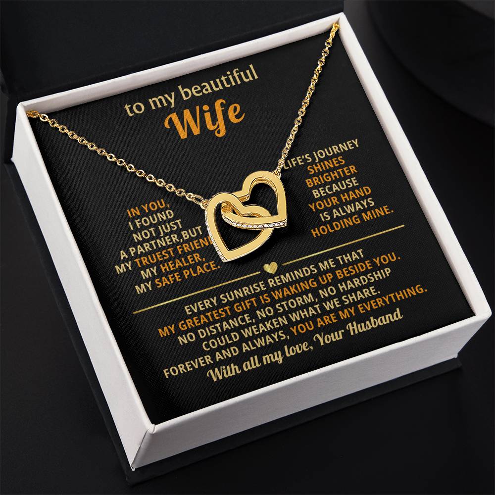 Thoughtful Romantic Wife Gift - Jewelry from Husband for Any Occasion - Interlocking Hearts Necklace