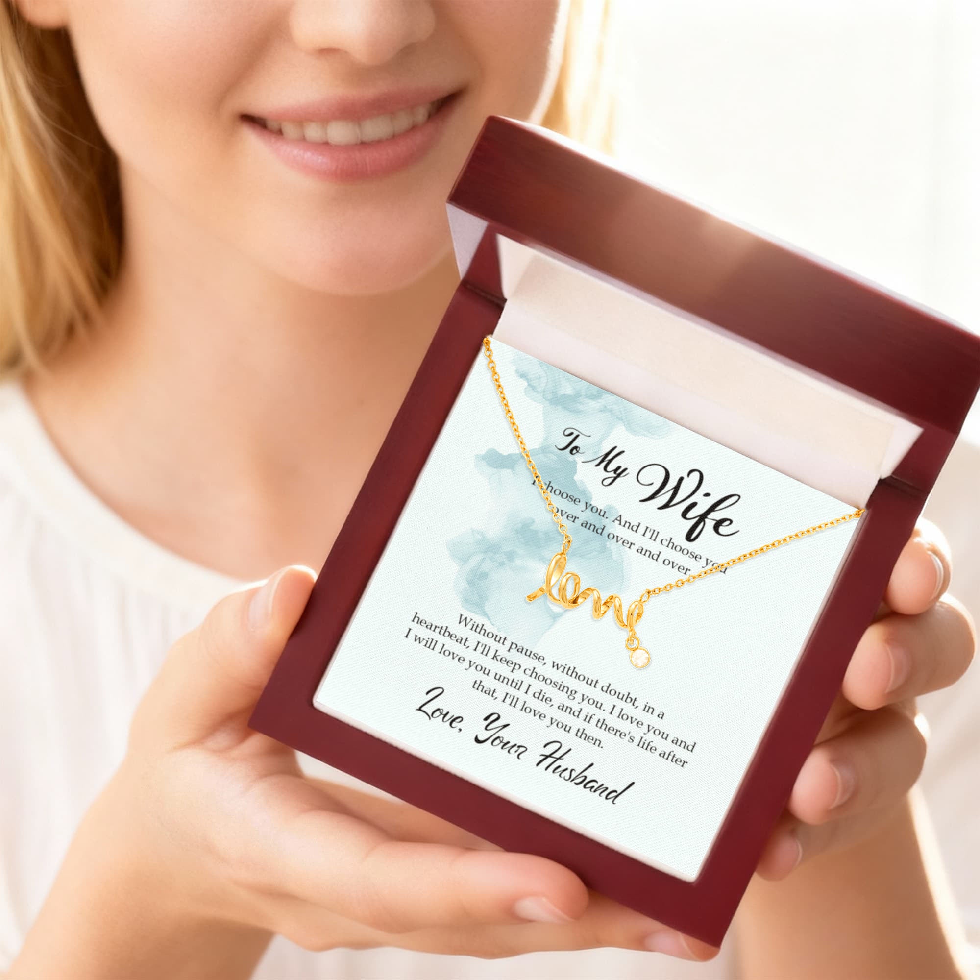 Emotional Wife Gift - Loving Jewelry from Husband for Birthday, Valentine’s Day & Anniversary - Scripted Love Necklace