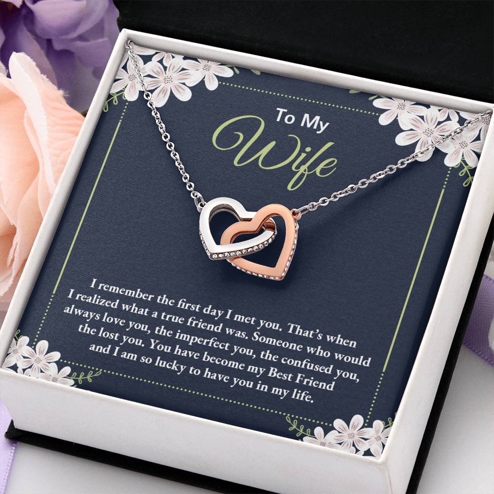 To My Wife Necklace - Perfect Romantic Surprise from Husband for Anniversary, Birthday & Valentine’s Day - Interlocking Hearts Necklace