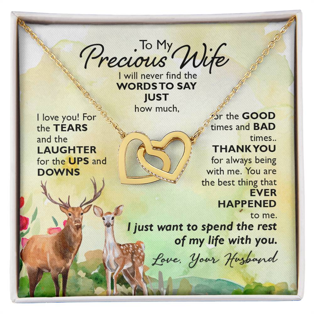 To My Beautiful Wife Necklace - Beautiful Wife Jewelry Gift for Birthday, Valentine’s Day & Special Romantic Moments - Interlocking Hearts Necklace