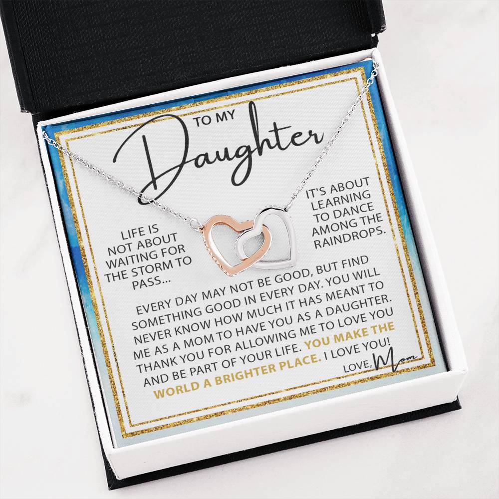 To My Daughter Necklace – Mother to Daughter Birthday Graduation Present – Interlocking Hearts Necklace
