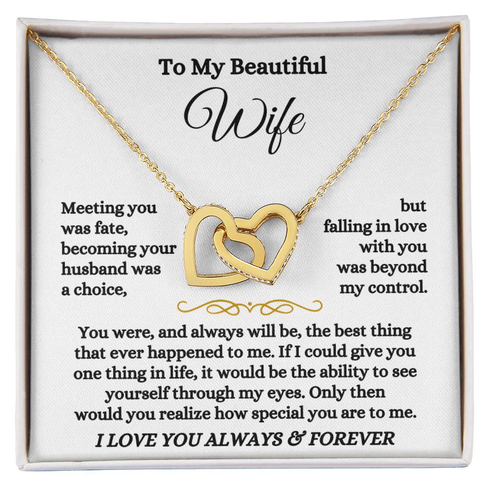To My Wife Necklace - Sentimental Jewelry Gift from Husband for Birthday, Anniversary & Valentine’s Day - Interlocking Hearts Necklace