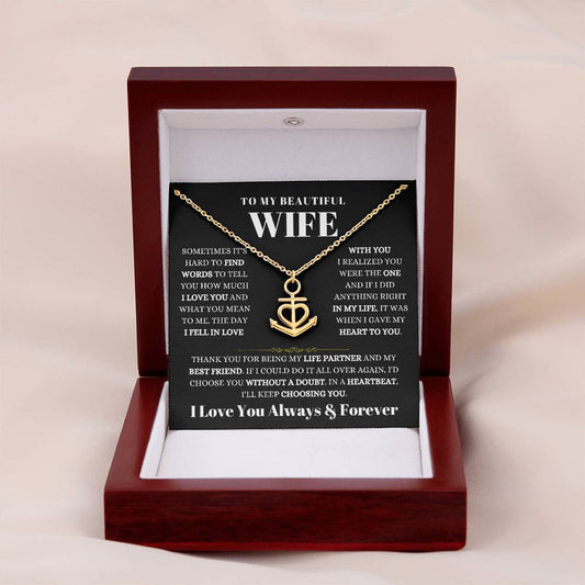 To My Beautiful Wife Necklace - Romantic Husband to Wife Jewelry for Birthday, Valentine’s Day & Special Celebrations - Anchor Pendant Necklace