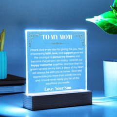 Elegant Acrylic Plaque for Mom, Meaningful Gift from Son, Mother’s Day, Birthday & Holiday Surprise