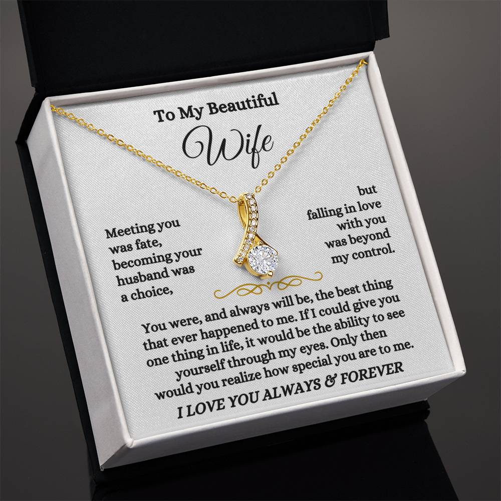 To My Beautiful Wife Necklace - Beautiful Wife Jewelry Gift for Birthday, Valentine’s Day & Special Romantic Moments - Alluring Beauty Necklace