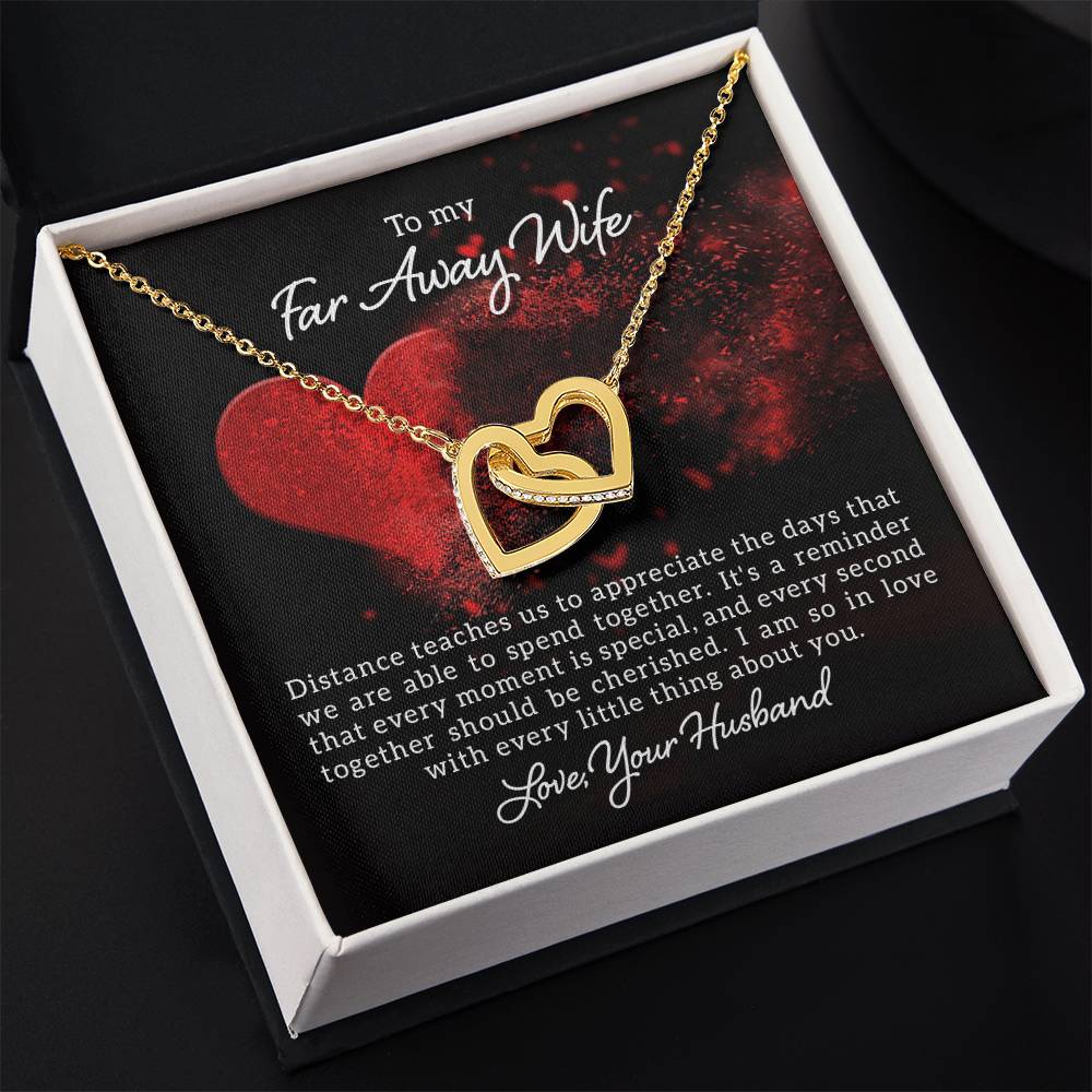 To my far away wife - Distance teaches us - Interlocking Hearts Necklace