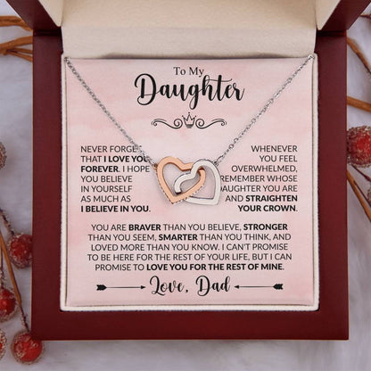 To My Daughter Necklace – Dad to Daughter Birthday Jewelry – Interlocking Hearts Necklace