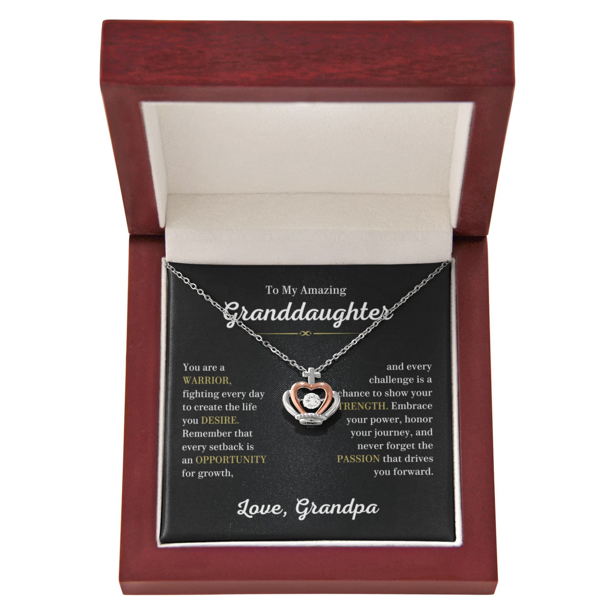 To My Granddaughter Necklace – Graduation & Birthday Gift from Grandpa – Crown Pendant Necklace