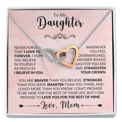 To My Daughter Necklace – Daughter’s Jewelry Gift by Mom – Interlocking Hearts Necklace