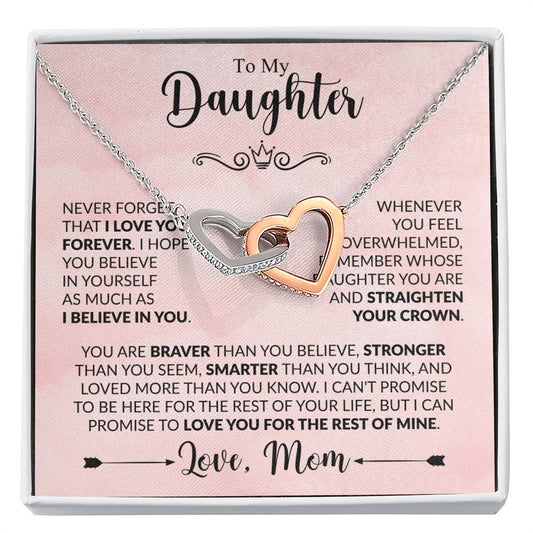 To My Daughter Necklace – Daughter’s Jewelry Gift by Mom – Interlocking Hearts Necklace