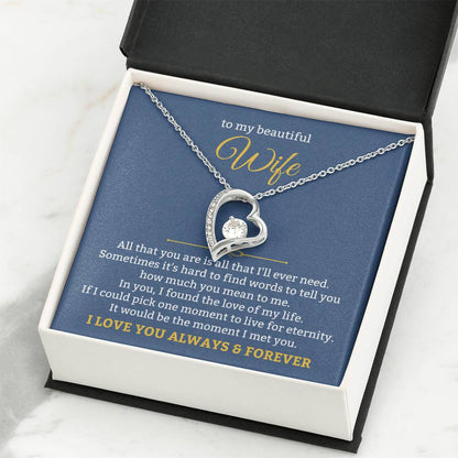 To My Beautiful Wife Necklace - Emotional Love Jewelry Gift from Husband for Valentine’s Day & Birthday Happiness - Forever Love Necklace