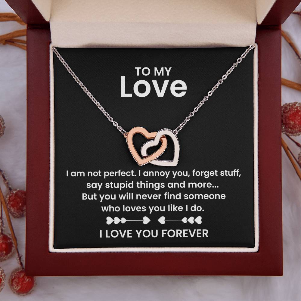 To My Love Necklace - Cherished Wife Gift from Husband for Valentine’s Day, Anniversary & Birthday - Interlocking Hearts Necklace