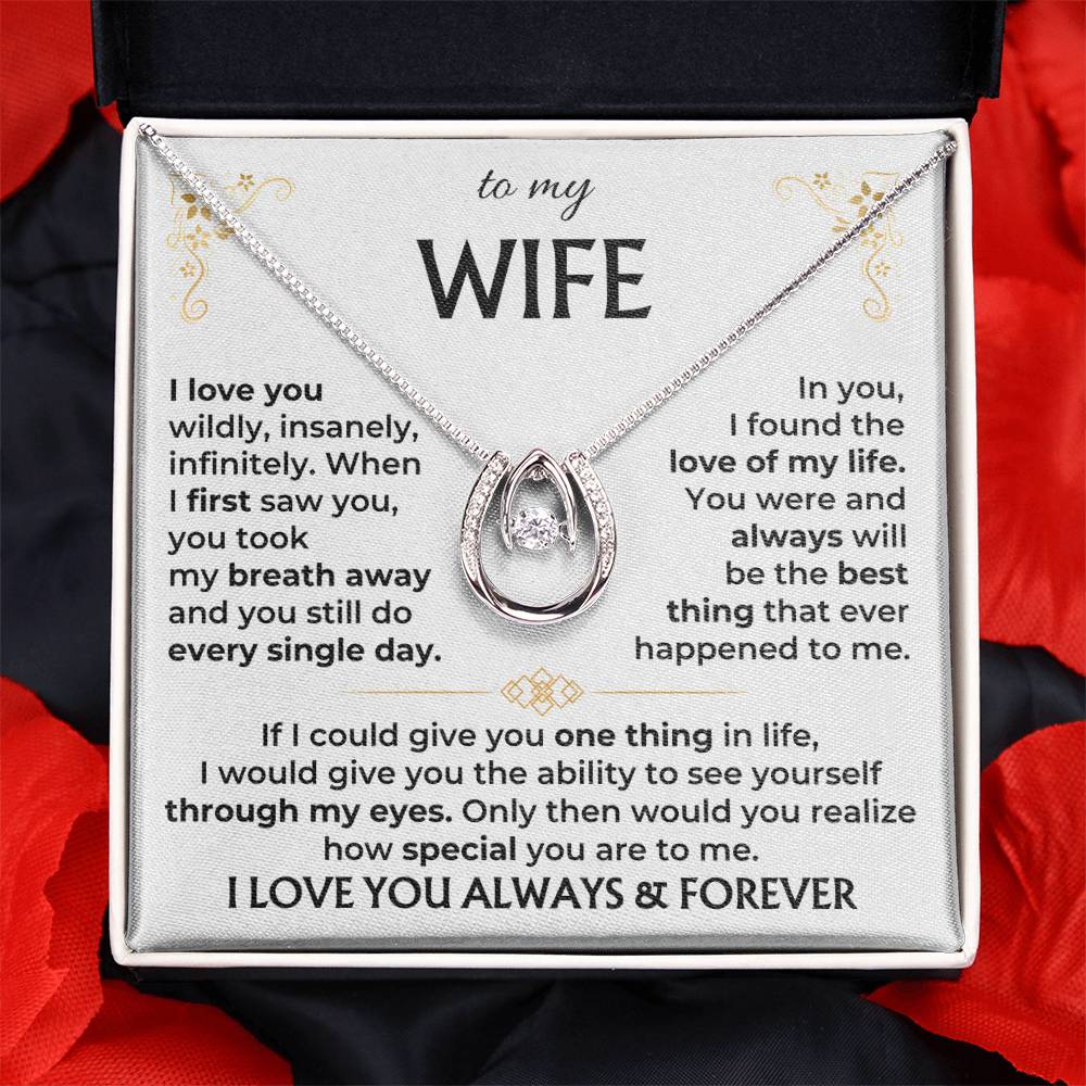To My Wife Necklace - Heartwarming Gift from Husband for Birthday, Anniversary & Valentine’s Day - Lucky In Love Necklace