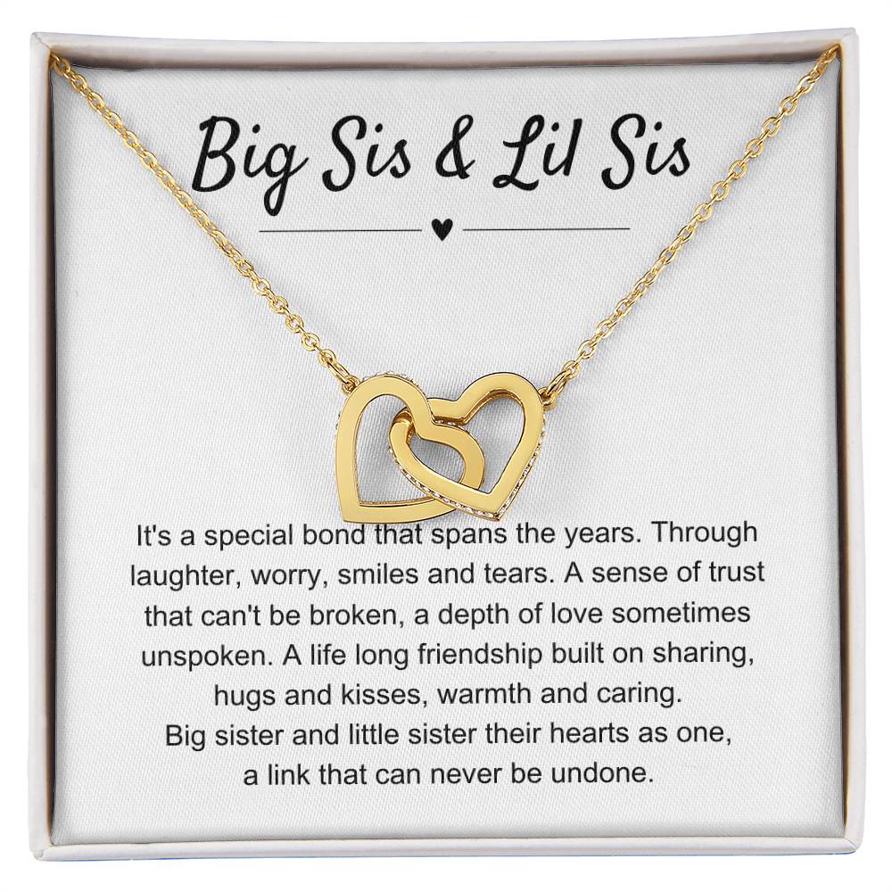 Big Sis & Lil Sis Gift - It's a special bond that spans the years - Gift for Sisters - Interlocking Hearts Necklace