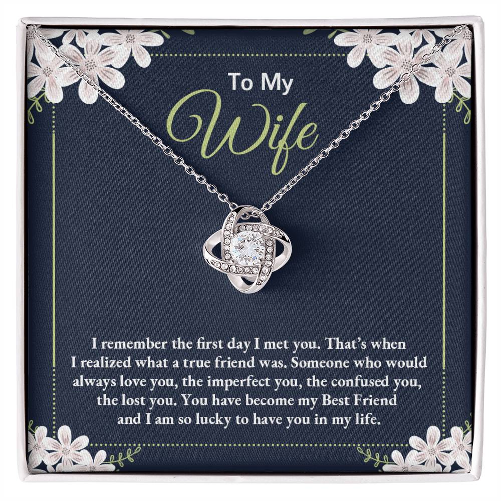 To My Wife Necklace - Sweetest Gift for Wife from Husband for Valentine’s Day, Anniversary & Birthday Joy - Love Knot Necklace