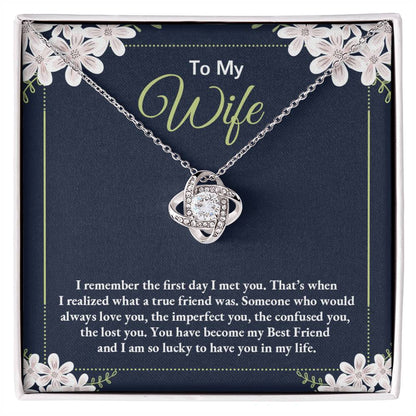 To My Wife Necklace - Sweetest Gift for Wife from Husband for Valentine’s Day, Anniversary & Birthday Joy - Love Knot Necklace