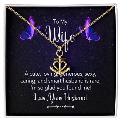 To My Wife Necklace - Husband to Wife Jewelry for Romantic Valentine’s Day, Birthday & Anniversary Gifts - Anchor Pendant Necklace